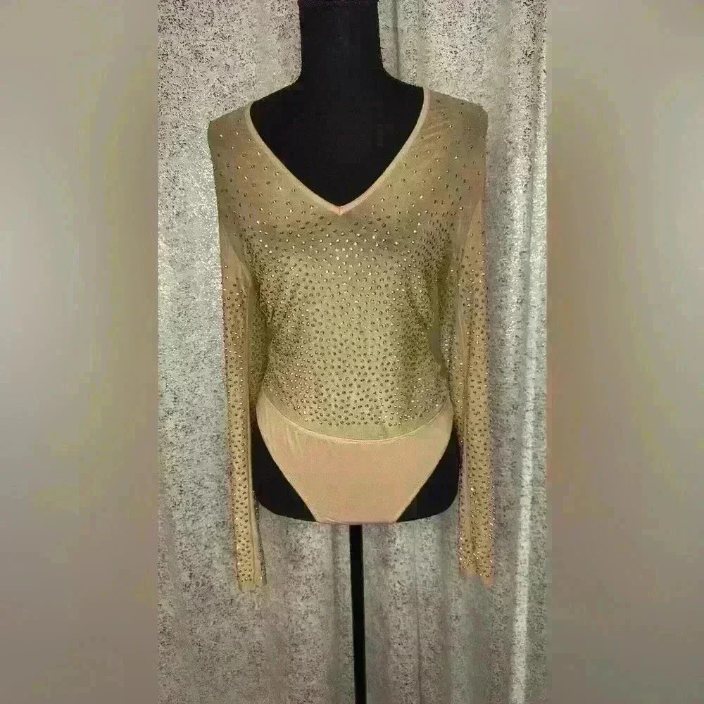 Soft nude color bodysuit with rhinestones